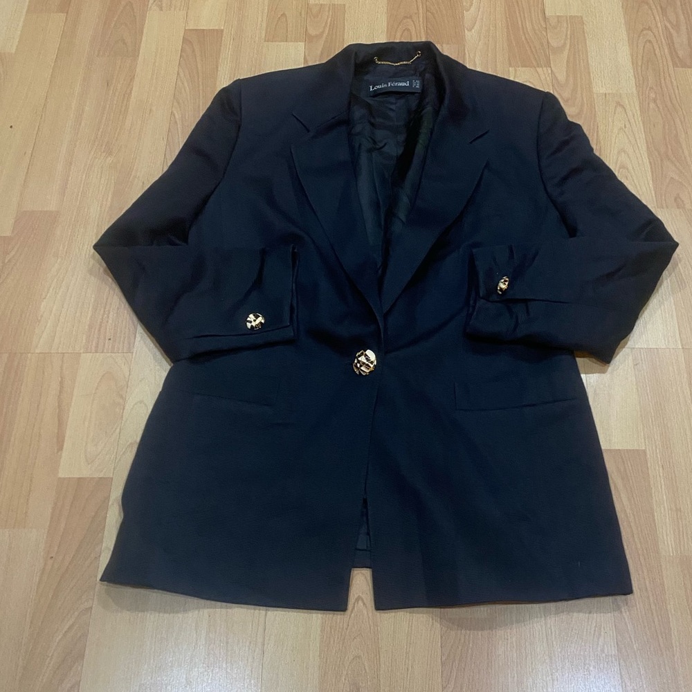 SOLD…Louis Feraud Black and Gold Blazer Structured Suit Jacket